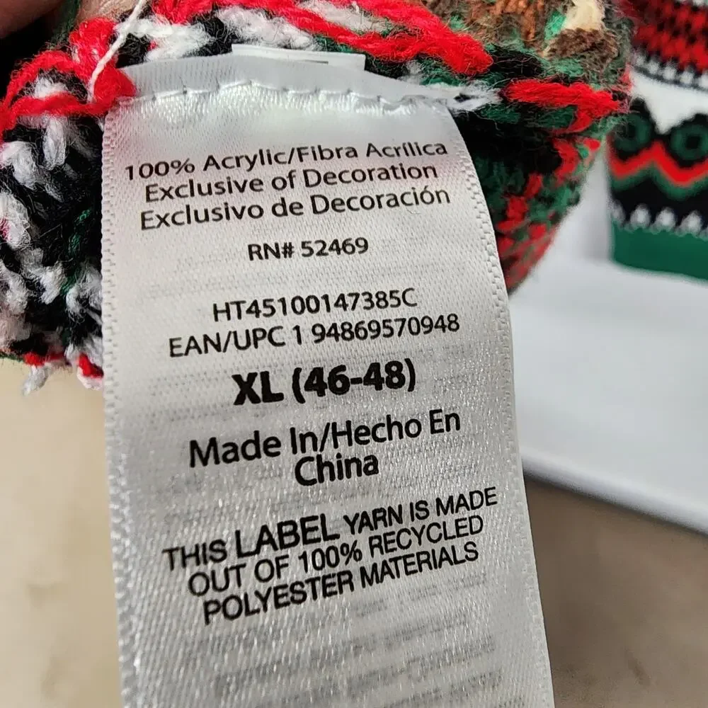 Ugly Christmas Sweater Mens XL Santa Drink Pocket Argyle Chimney Holiday Time